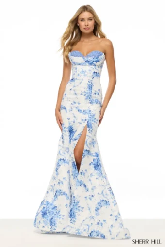 Sherri Hill Style #57577 #0 default Ivory/Blue Print thumbnail