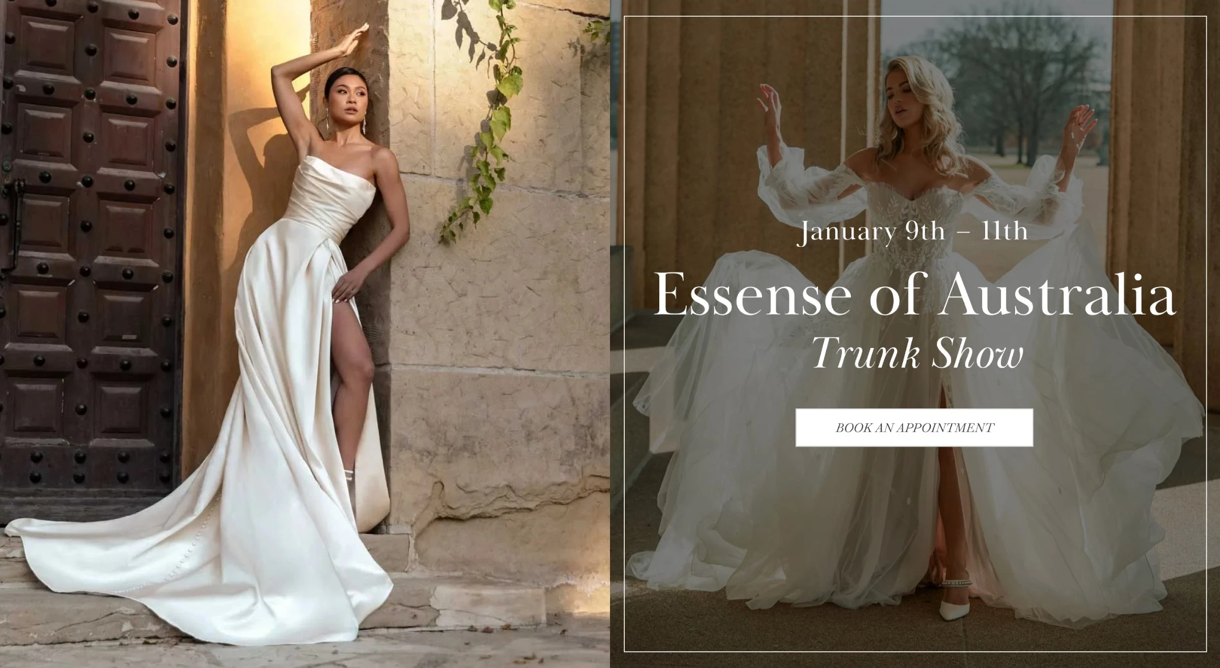 Models wearing Essense of Australia bridal gowns, desktop banner