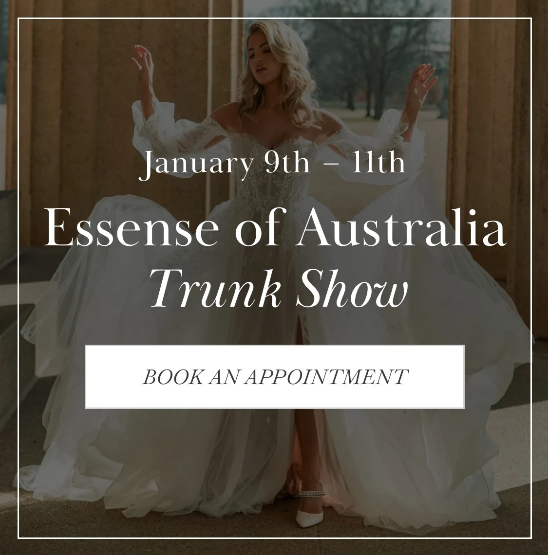 Model wearing Essense of Australia bridal gown, mobile banner