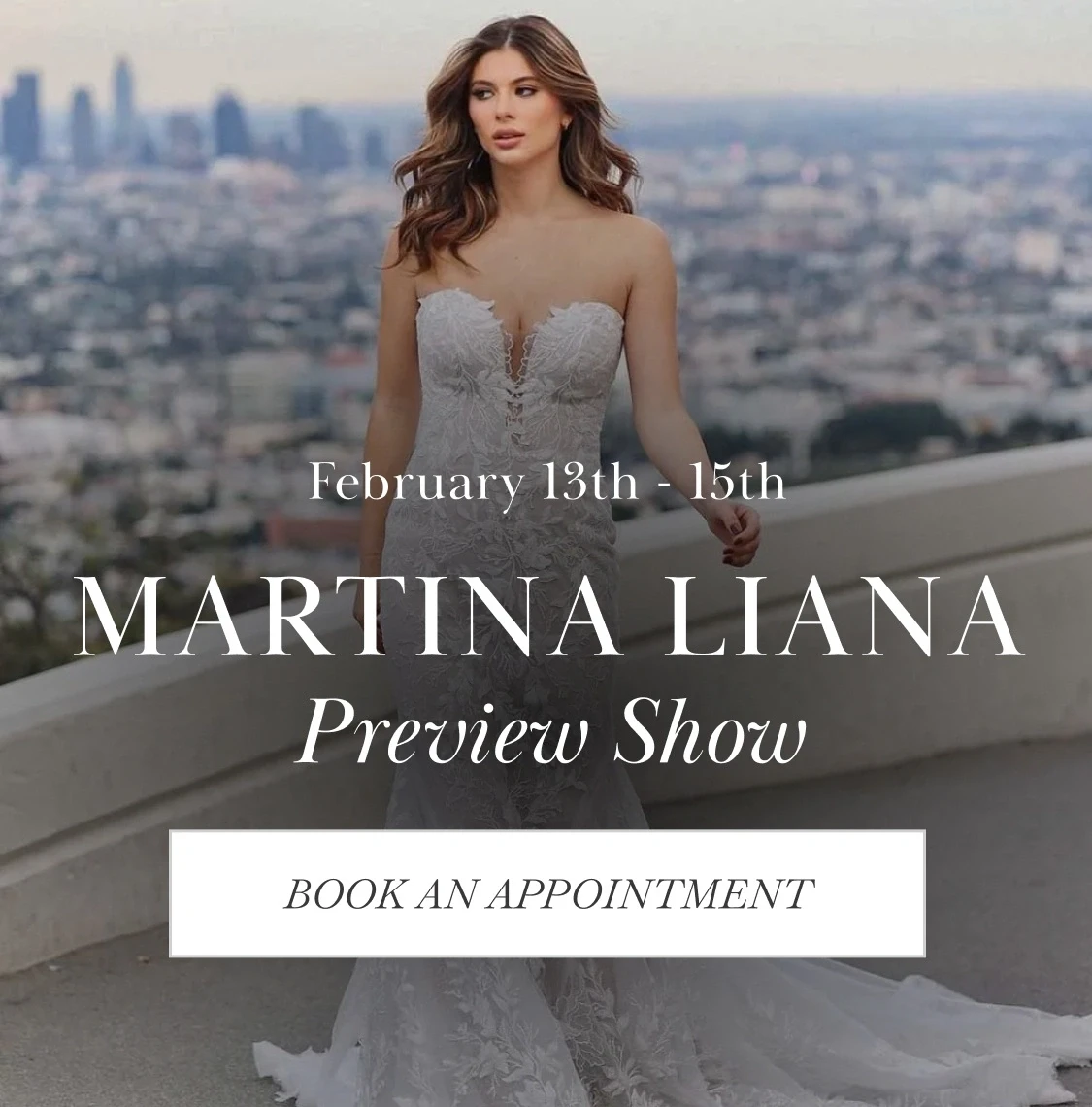 Model wearing Martina Liana bridal gown, mobile banner