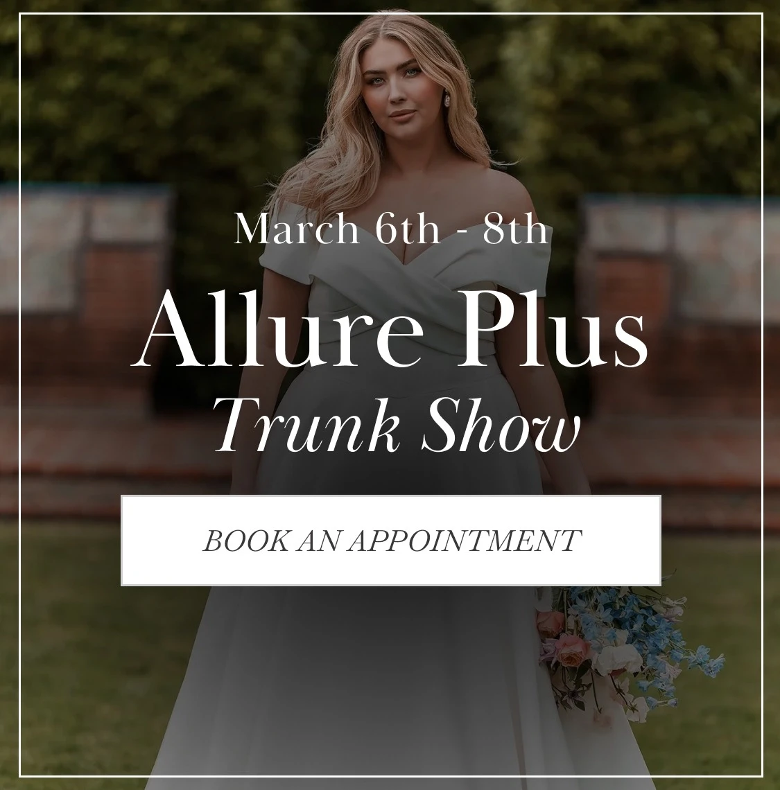 Model wearing Allure Plus bridal gown, mobile banner