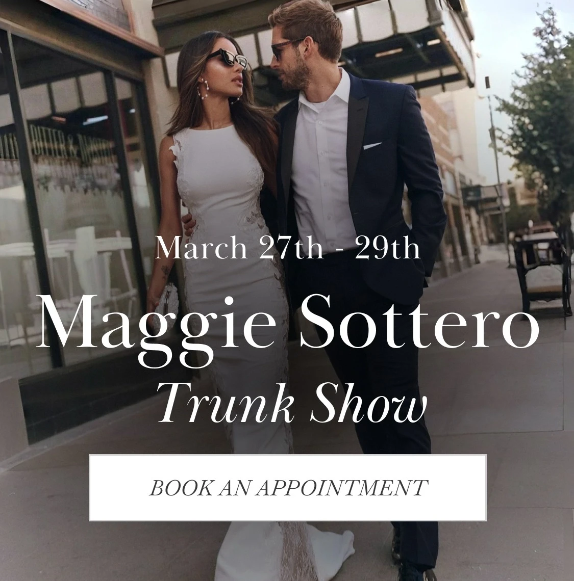 Model wearing Maggie Sottero bridal gown, mobile banner