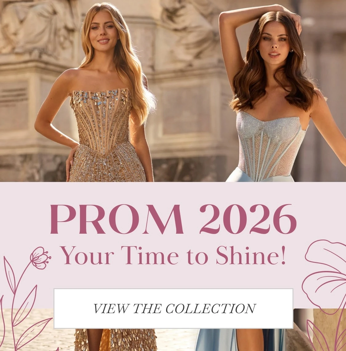 Models wearing Sherri Hill Prom dresses, mobile banner