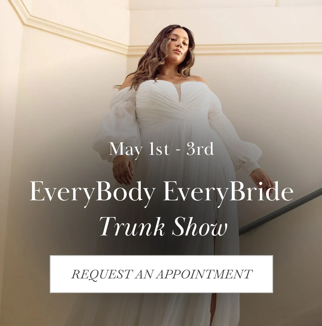 Model wearing Essense of Australia EveryBody EveryBride collection plus size bridal dress, mobile banner