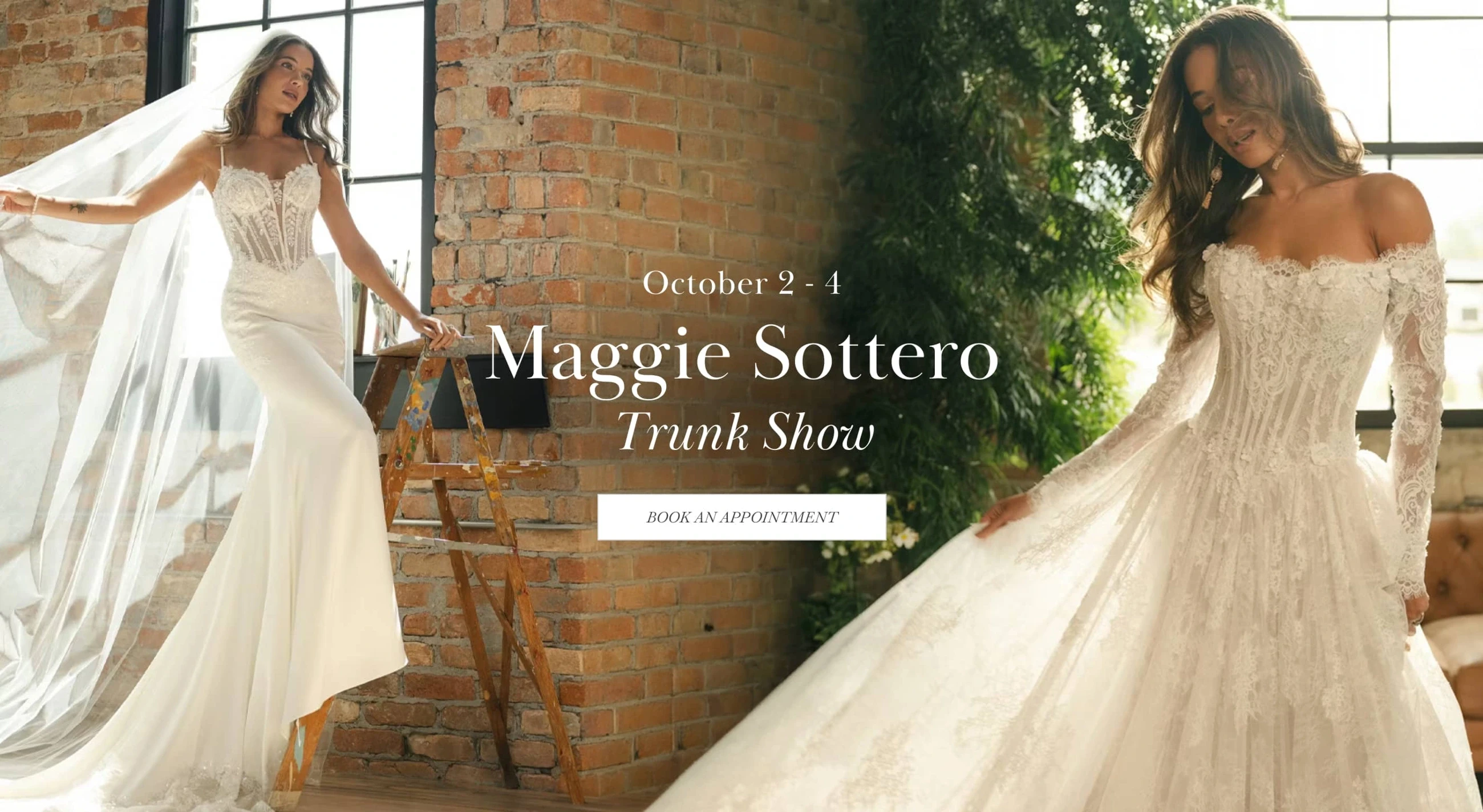 Models wearing Maggie Sottero bridal dress, Trunk Show desktop banner